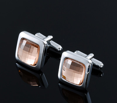 Square men`s cufflinks with colorful decorative stones