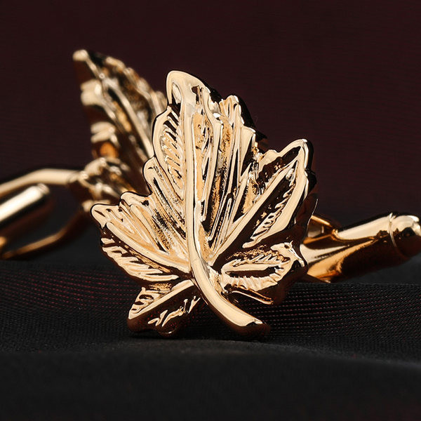 Arany színű levél mandzsettagombok férfiaknak