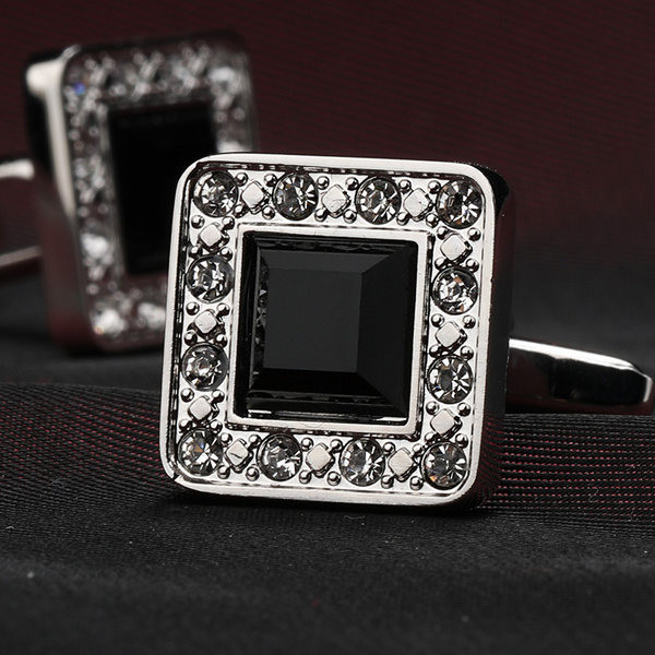 Квадратни копчета за ръкавели с декоративни камъни 