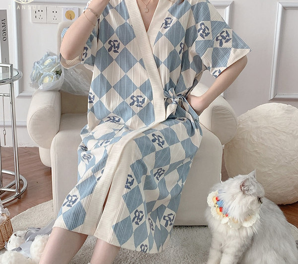 Дамски ежедневен халат с къс ръкав и принт