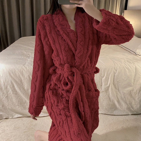 Поларен дамски  халат с джоб