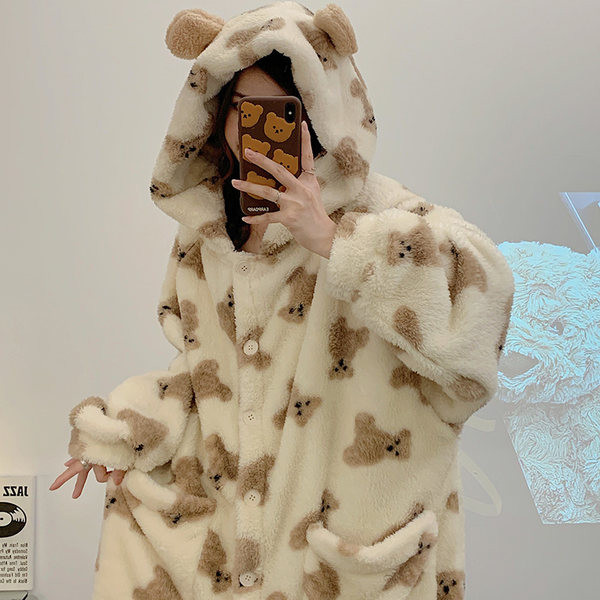 Дамски ежедневен халат с принт и копчета