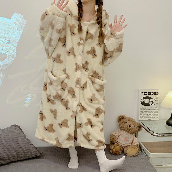 Дамски ежедневен халат с принт и копчета