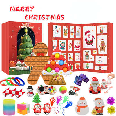 24 dienu Ziemassvētku Adventes kalendāri Ziemassvētku vecīša sniegavīram Pretstresa rotaļlietas 2023. gada Jaunā gada atpakaļskaitīšanas Adventes Ziemassvētku dāvanu kastīte