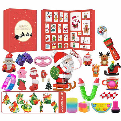 24 dienu Ziemassvētku Adventes kalendāri Ziemassvētku vecīša sniegavīram Pretstresa rotaļlietas 2023. gada Jaunā gada atpakaļskaitīšanas Adventes Ziemassvētku dāvanu kastīte