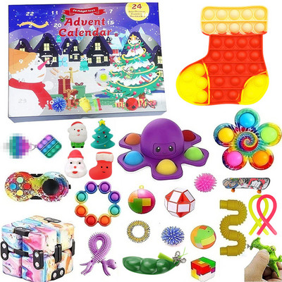 24 dienu Ziemassvētku Adventes kalendāri Ziemassvētku vecīša sniegavīram Pretstresa rotaļlietas 2023. gada Jaunā gada atpakaļskaitīšanas Adventes Ziemassvētku dāvanu kastīte