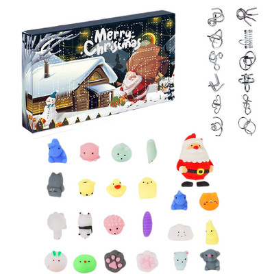 Ziemassvētku Adventes kalendāra rotaļlietu kastīte, 24gab. Komplekts jauks sniegavīrs Moči dzīvnieks 2022. gada Jaungada atskaite, stresa mazināšana, dāvana bērnam