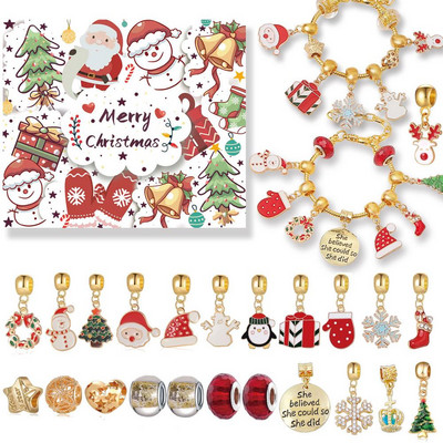 Kalėdų Advento kalendoriaus apyrankių rinkinys Mėlyna serija Kalėdų atgalinio skaičiavimo kalendorius Papuošalai Kalėdų teminiai „pasidaryk pats“ apyrankės mergaitėms