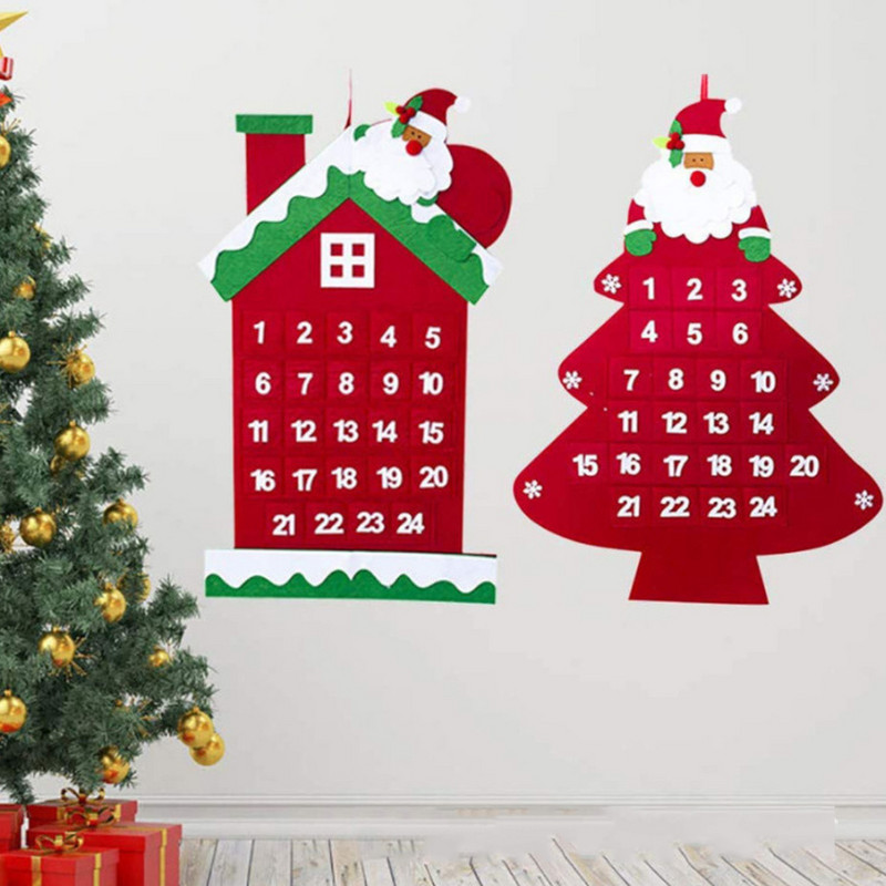 Календар за обратно броене Коледно дърво Дядо Коледа Снежен човек Таймер Врата Стена Прозорец Коледен декор Адвентни календари Декор за дома P1