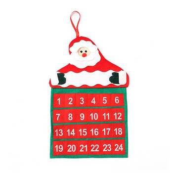 Коледен висящ адвент календар 24 дни с джобове Червен и бял дизайн на Дядо Коледа Нетъкан Коледна декорация за обратно броене Коледа