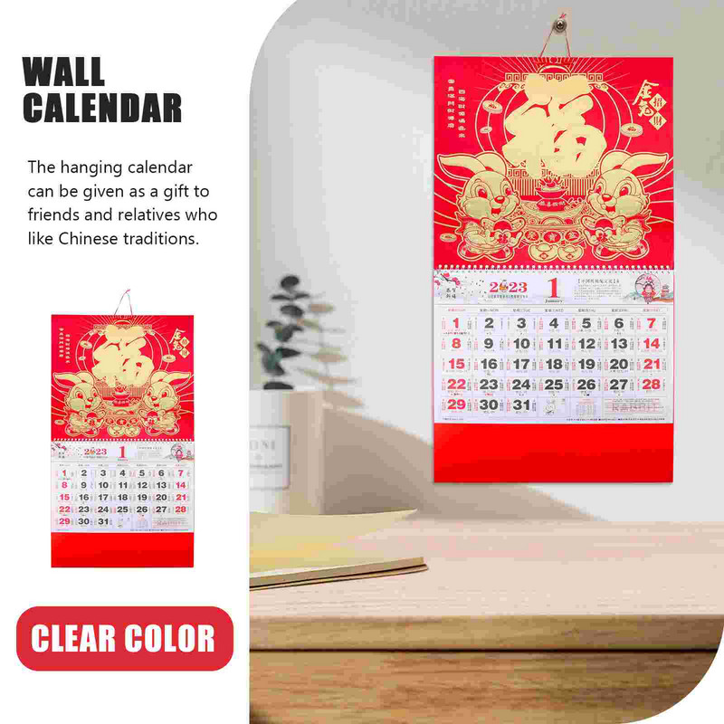 Стенен календар за домакинството за 2023 г. Календар с китайски традиционен дизайн Домашен календар за годината на заека