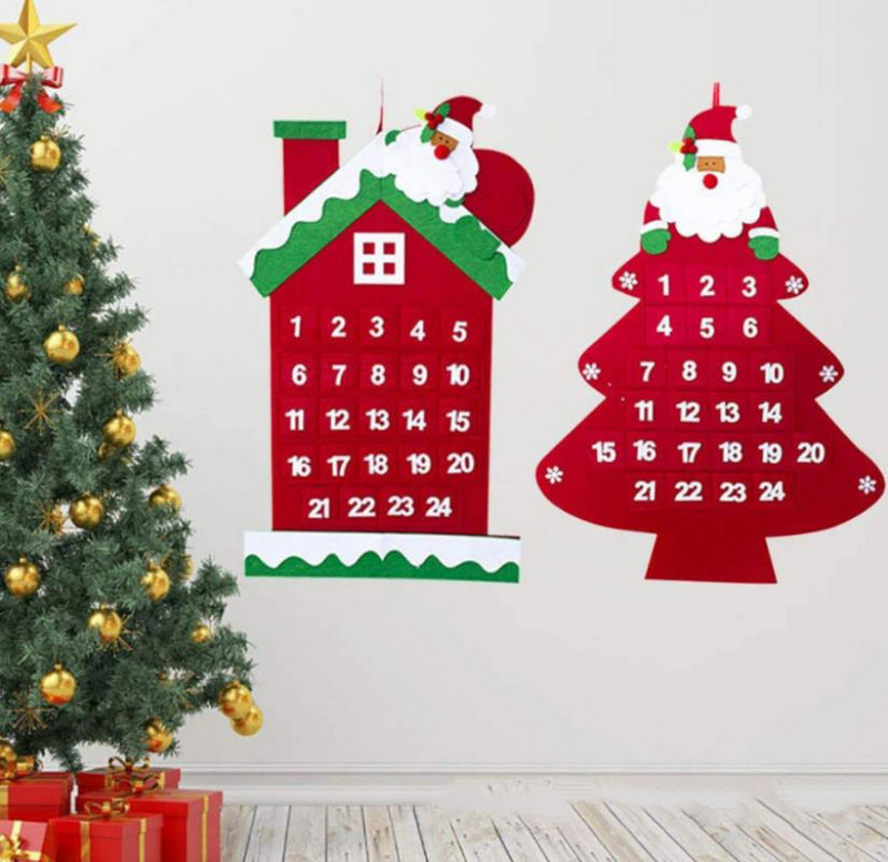 Коледни адвентни календари Многократно използвани календари за обратно броене 24 дни Коледни празнични календари Творчески домашен стенен орнамент