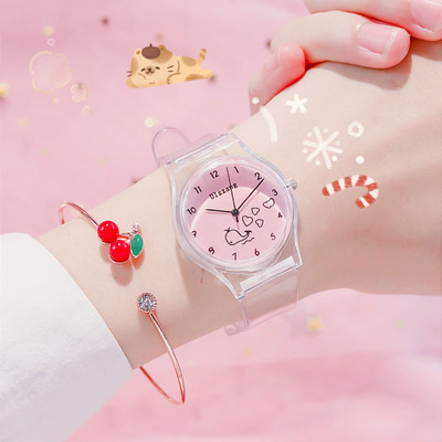 Children`s daily watch with a transparent strap