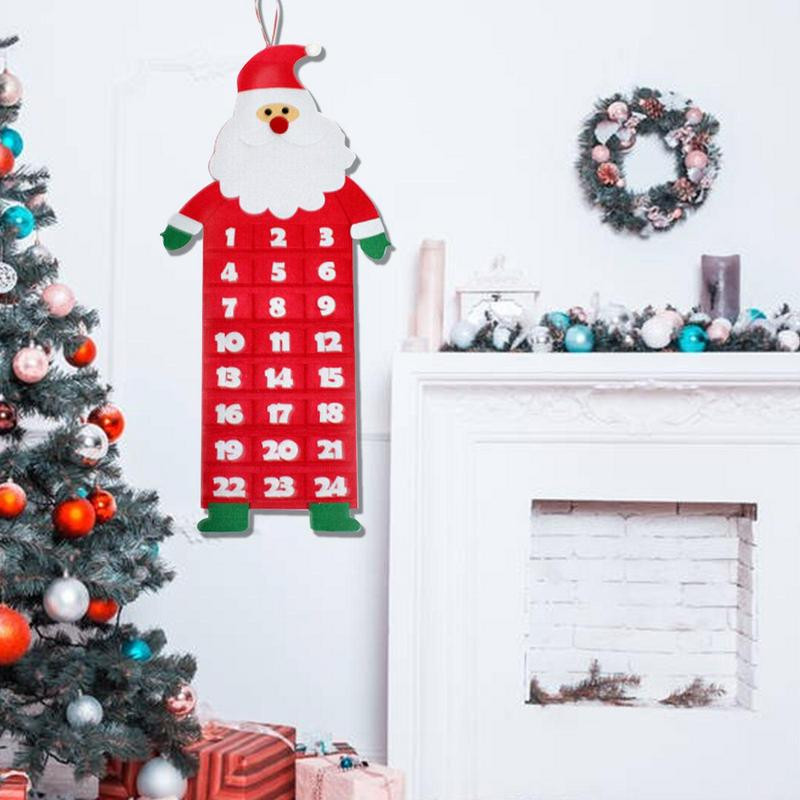 2023 Филцов коледен адвентен календар Стенен адвентен календар на Дядо Коледа с джобове 24 дни Коледен календар за обратно отброяване за многократна употреба