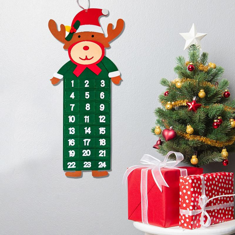 2023 Филцов коледен адвентен календар Стенен адвентен календар на Дядо Коледа с джобове 24 дни Коледен календар за обратно отброяване за многократна употреба