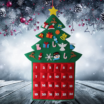 Коледен адвент календар от филц Висящ коледен календар за обратно броене Фестивал Направи си сам Декор за деца (тъмно зелено)