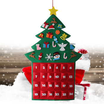 Коледен адвент календар от филц Висящ коледен календар за обратно броене Фестивал Направи си сам Декор за деца (тъмно зелено)
