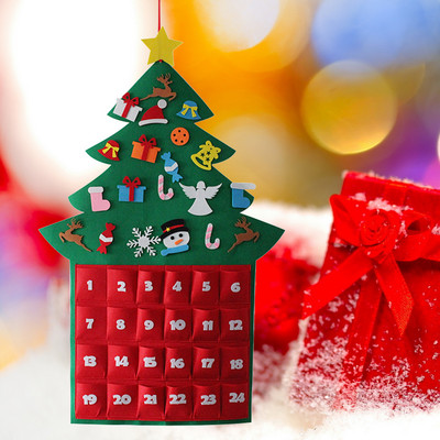Felt Christmas Advent Calendar Κρεμαστό χριστουγεννιάτικο δέντρο αντίστροφη μέτρηση Ημερολόγιο Φεστιβάλ DIY διακόσμηση για παιδιά (Σκούρο πράσινο)