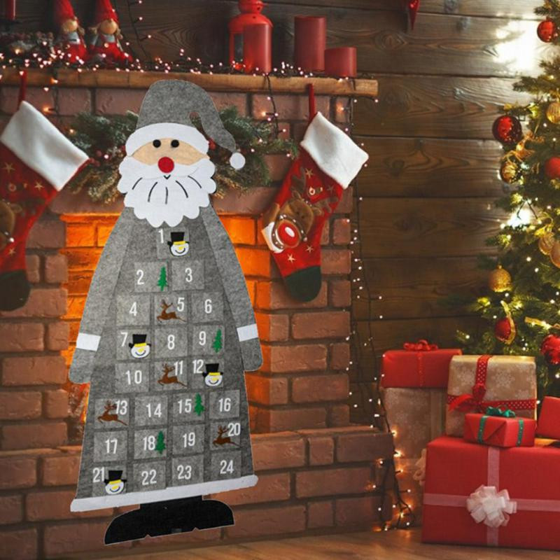 24-дневен календар за обратно отброяване Коледен адвент календар с джобове, висящ на стената Дядо Коледа Адвент календар, празнична украса