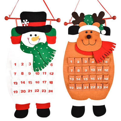 Santa Claus Snowman Elk Advent Calendar with Pockets 24 Days Hanging Christmas Countdown Felt Calendar for Indoor Home Decor