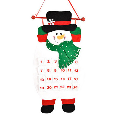 Santa Claus Snowman Elk Advent Calendar with Pockets 24 Days Hanging Christmas Countdown Felt Calendar for Indoor Home Decor