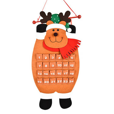 Santa Claus Snowman Elk Advent Calendar with Pockets 24 Days Hanging Christmas Countdown Felt Calendar for Indoor Home Decor