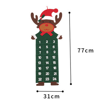 Голям коледен адвент календар от филц с джобове, подарък за елени или снежен човек на Дядо Коледа за деца 2