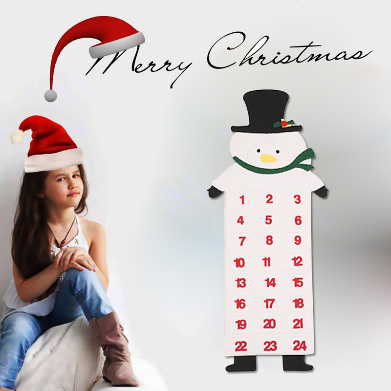 Голям коледен адвент календар от филц с джобове, подарък за елени или снежен човек на Дядо Коледа за деца 2