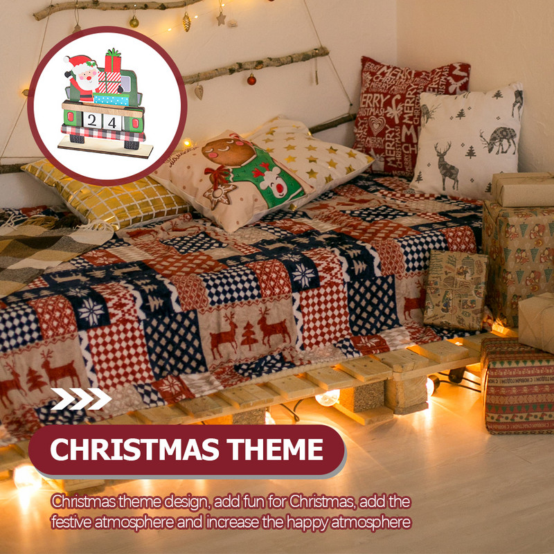 Календар Коледно обратно броене Advent Дървена декорация Perpetual Aesthetic Green Room Block Декорация на маса Бюро Блокове Календар