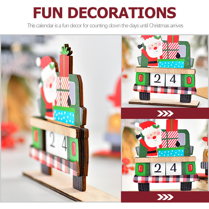 Календар Коледно обратно броене Advent Дървена декорация Perpetual Aesthetic Green Room Block Декорация на маса Бюро Блокове Календар
