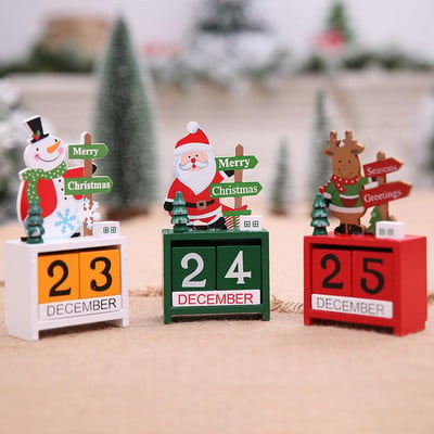 Коледен мини дървен календар с обратно броене Орнамент с регулируема дата Детски празнични подаръци за декорация на работния плот Dropshipping