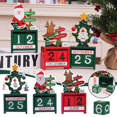 Весела Коледа Дървен календар Мол Декорация Календар Дядо Коледа Коледа Творчески орнаменти за подаръци за дома Нова година 2023