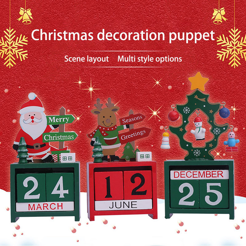 Весела Коледа Дървен календар Мол Декорация Календар Дядо Коледа Коледа Творчески орнаменти за подаръци за дома Нова година 2023