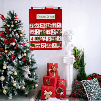 Коледен адвентен календар с 24 решетки Висяща висулка от плат Многослойна чанта за съхранение на бонбони Коледен календар за обратно броене Украса