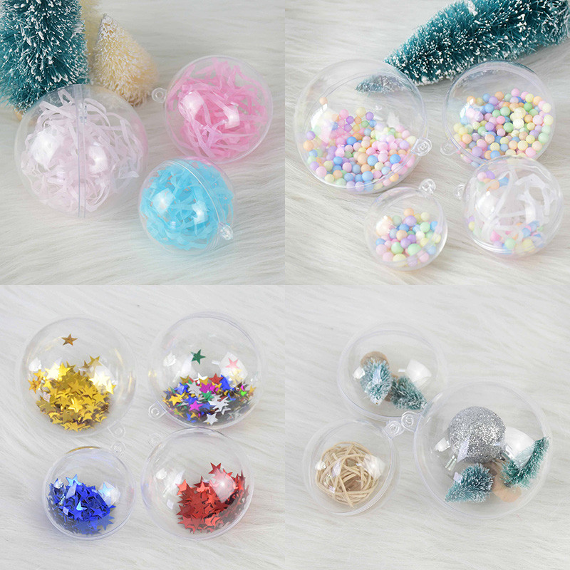 5/10 чифта 4/5/6/7 см прозрачна отворена пластмасова коледна украса топка Прозрачна безделница за коледно парти Детски подарък Декорация на кутия за подарък