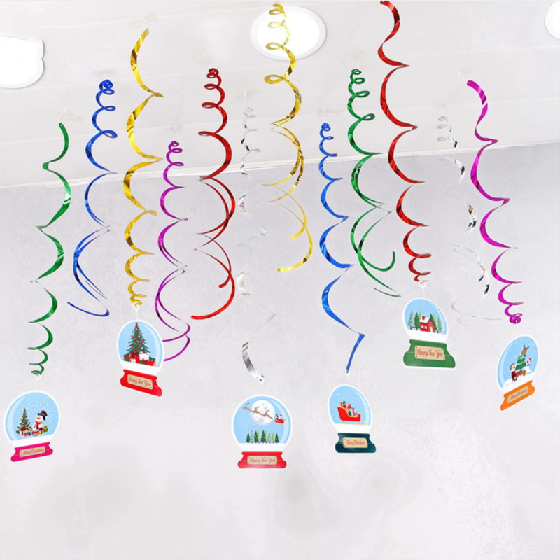 Ziemassvētku rotājumi Spirālveida PVC piekarināmā lente Jaungada ballītes rotājumi Mājas vītnes izkārtojums Krāsains Ziemassvētku vecīša festivāla piederumi