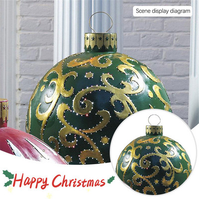 Гореща разпродажба 60CM външна коледна надуваема украсена топка PVC гигантски големи големи топки Декорации за коледно дърво Играчка топка без светлина