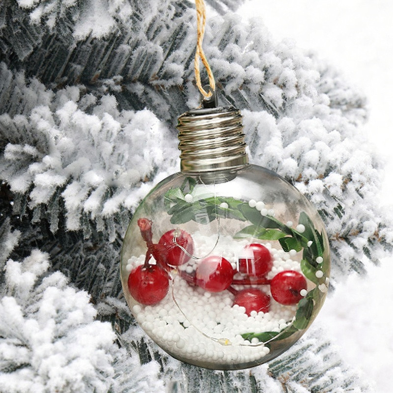 Водоустойчиви LED коледни светлини за топки Прозрачна коледна украса Пластмасова топка Коледна елха Сватбена вътрешна украса за дома