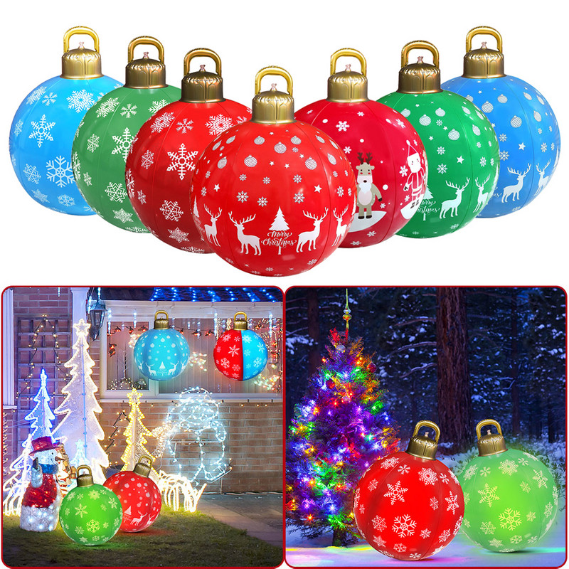 60 см Коледна топка Орнаменти На открито, закрито Светеща LED коледна украса Топка Балон Надуваема играчка Топка Коледен подарък