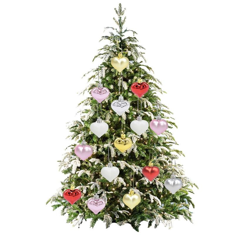 12Pcs Heart Star Shape Christmas Ball Xmas Tree Пластмасова висяща висулка Орнамент Начало Фестивал парти Новогодишен декор