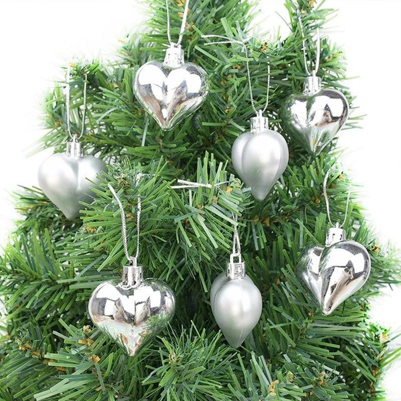 12Pcs Heart Star Shape Christmas Ball Xmas Tree Пластмасова висяща висулка Орнамент Начало Фестивал парти Новогодишен декор