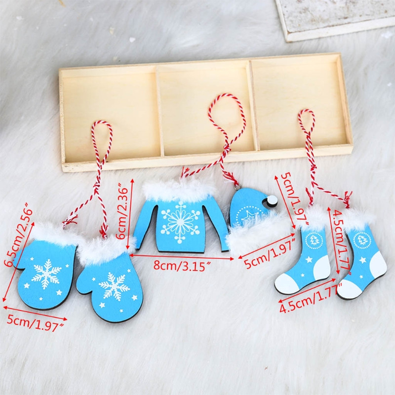 D0AD 6PCS/Комплект дървени висящи орнаменти за коледно дърво Коледни дървени етикети Ръкавици Чорап Шапка Палто Изрезки Форми Дървени резени