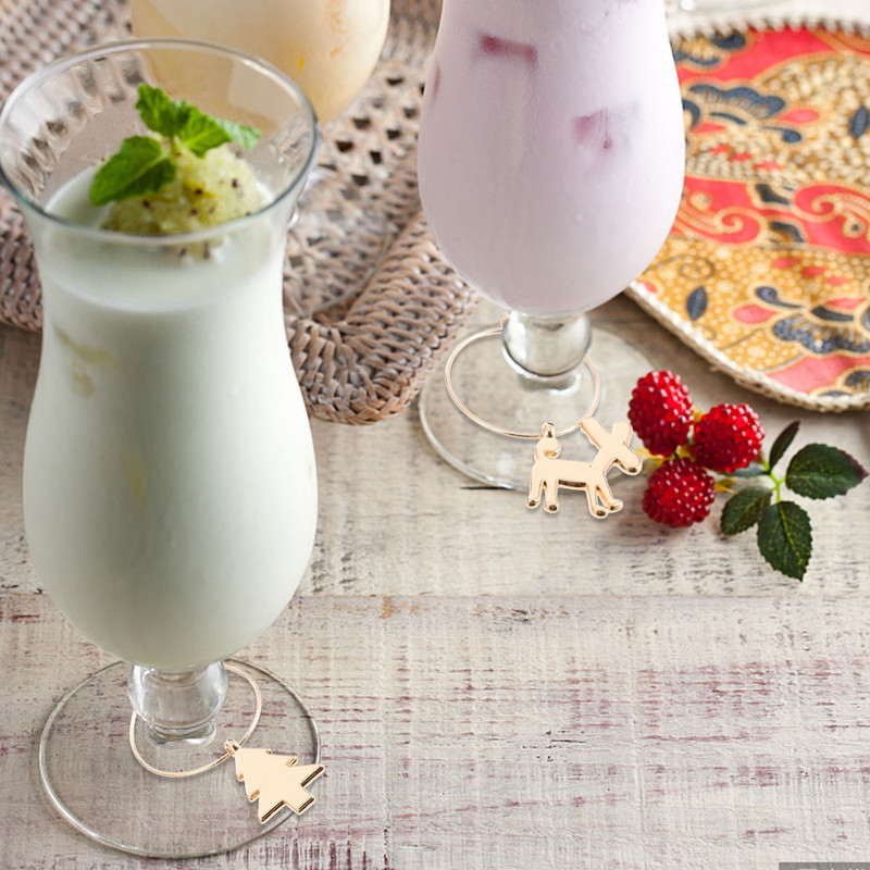 Sticlă Brelocuri de Crăciun Marcatori pentru băuturi Marcatori pentru sărbători Etichete de identificare pentru ceașcă Inele de cocktail Fermec pentru recunoaștere de șampanie Pahar