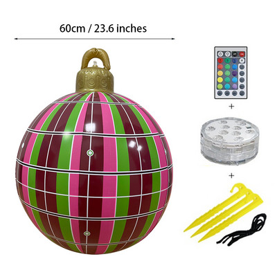 60cm LED Light Χριστουγεννιάτικη μπάλα Εξωτερική Χριστουγεννιάτικη Φουσκωτή Διακοσμημένη Μπάλα κατασκευασμένη από PVC γίγαντα Χωρίς φως Μεγάλες μπάλες Διακοσμήσεις δέντρων