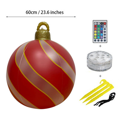 60cm LED Light Χριστουγεννιάτικη μπάλα Εξωτερική Χριστουγεννιάτικη Φουσκωτή Διακοσμημένη Μπάλα κατασκευασμένη από PVC γίγαντα Χωρίς φως Μεγάλες μπάλες Διακοσμήσεις δέντρων