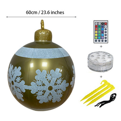 60cm LED Light Χριστουγεννιάτικη μπάλα Εξωτερική Χριστουγεννιάτικη Φουσκωτή Διακοσμημένη Μπάλα κατασκευασμένη από PVC γίγαντα Χωρίς φως Μεγάλες μπάλες Διακοσμήσεις δέντρων
