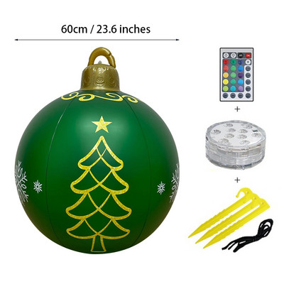 60cm LED Light Χριστουγεννιάτικη μπάλα Εξωτερική Χριστουγεννιάτικη Φουσκωτή Διακοσμημένη Μπάλα κατασκευασμένη από PVC γίγαντα Χωρίς φως Μεγάλες μπάλες Διακοσμήσεις δέντρων