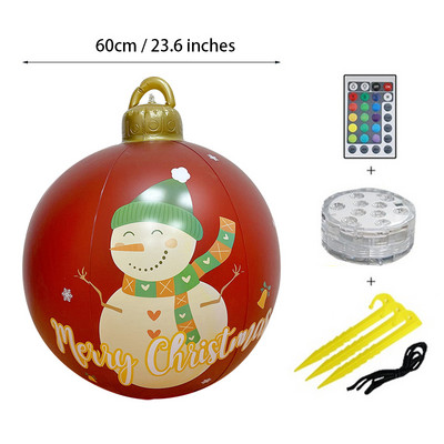 60cm LED Light Χριστουγεννιάτικη μπάλα Εξωτερική Χριστουγεννιάτικη Φουσκωτή Διακοσμημένη Μπάλα κατασκευασμένη από PVC γίγαντα Χωρίς φως Μεγάλες μπάλες Διακοσμήσεις δέντρων