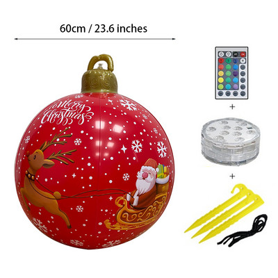 60cm LED Light Χριστουγεννιάτικη μπάλα Εξωτερική Χριστουγεννιάτικη Φουσκωτή Διακοσμημένη Μπάλα κατασκευασμένη από PVC γίγαντα Χωρίς φως Μεγάλες μπάλες Διακοσμήσεις δέντρων