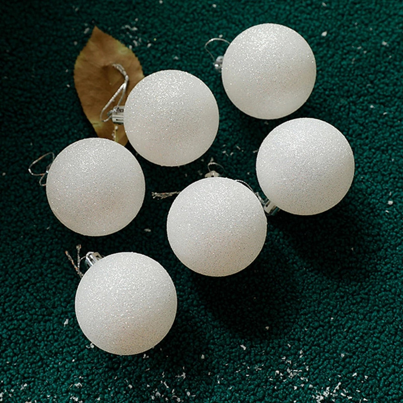 8/6 см бели коледни орнаменти Пластмасови бели коледни топки 2023 Орнаменти за коледно дърво Бели коледни безделници Топки 6 бр.